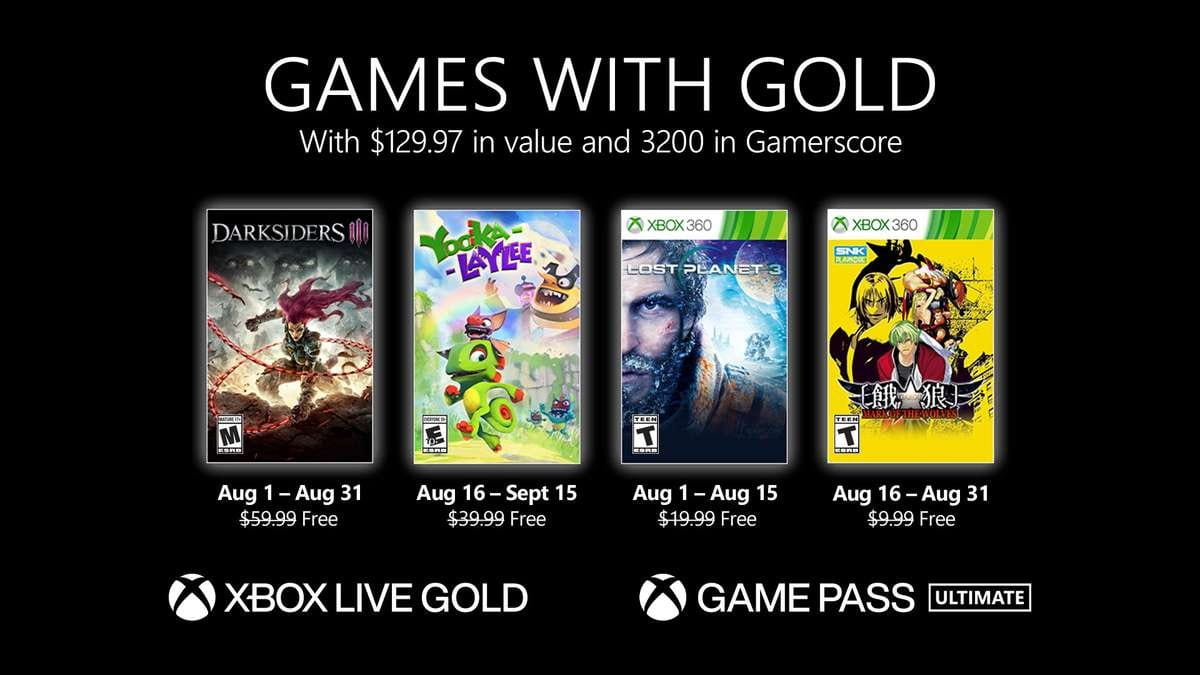Games with Gold de Agosto terá Lost Planet 3, Darksiders 3, Yooka-Laylee e mais